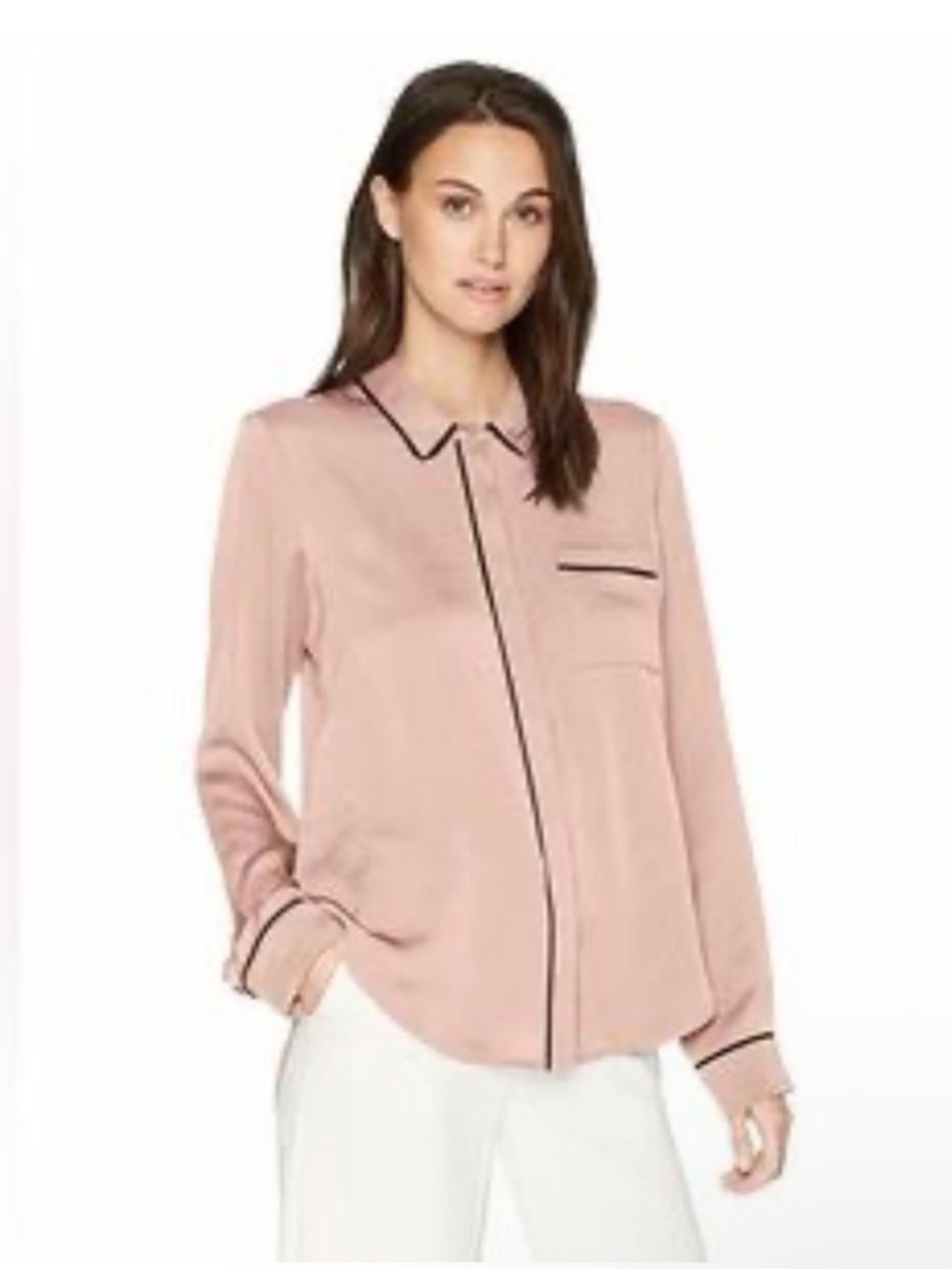 BCBGeneration Blush Button-Down Top with Black Piping
